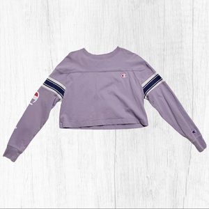 Champion lavender long sleeve crop top logo script